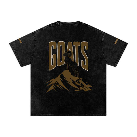 Snow Washed Oversized Cotton T-Shirt gold logo, Shoulder slogan, and