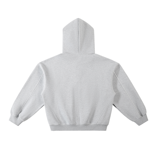 White Logo Contrast-Stitched Boxy Fleece Hoodie