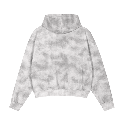 White Logo Dirty Washed Zip-Up Fleece Hoodie