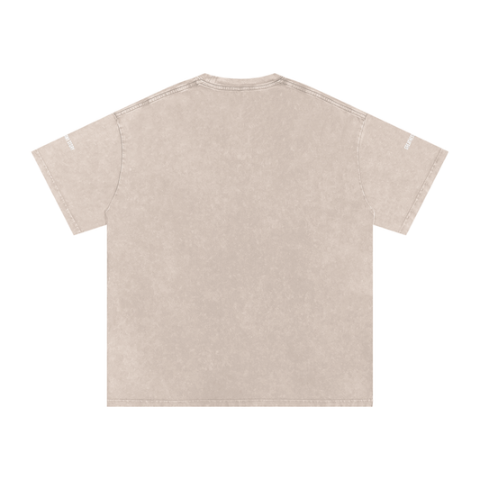 Snow Washed Oversized Cotton T-Shirt White Logo shoulder slogan, classic back log