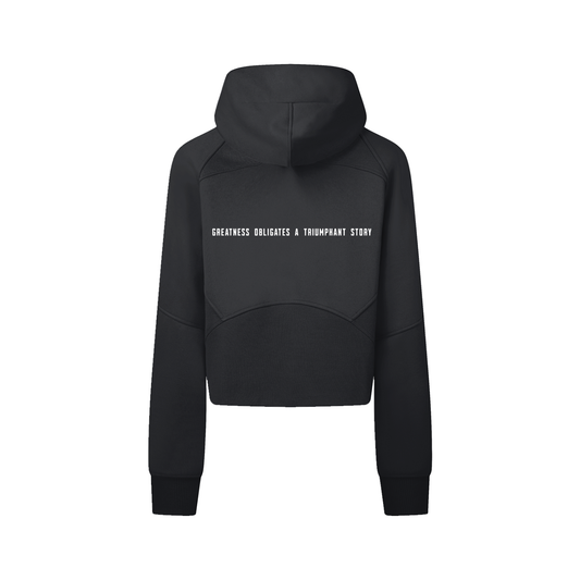Cropped Zip-Through Hoodie White Logo, back slogan