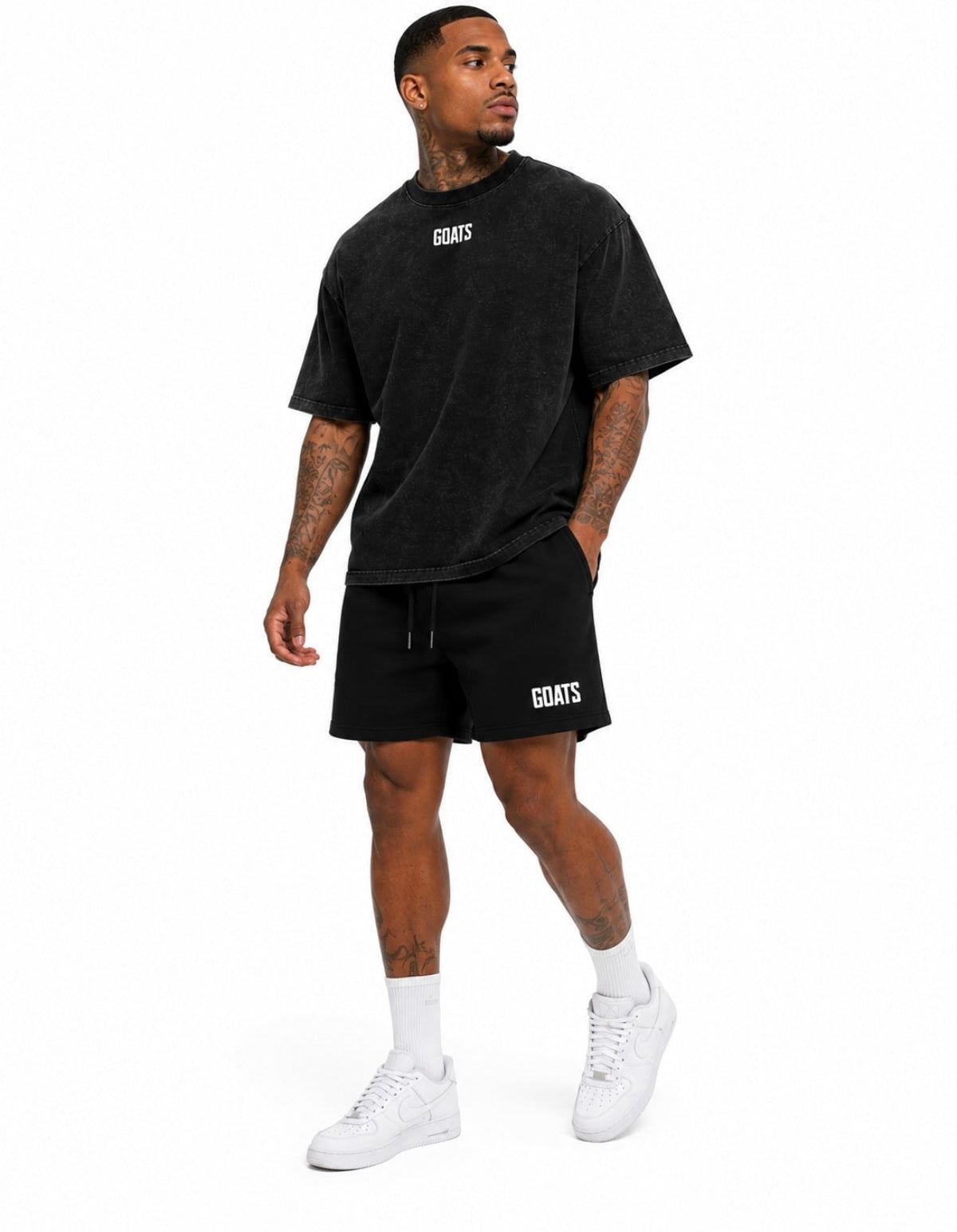 Snow washed T-shirt & bottoms White Logo Back Slogan Collection