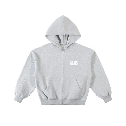 White Logo Contrast-Stitched Boxy Fleece Zip Hoodie