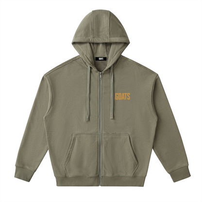 Gold Logo Drop-Shoulder Zip Up Hoodie