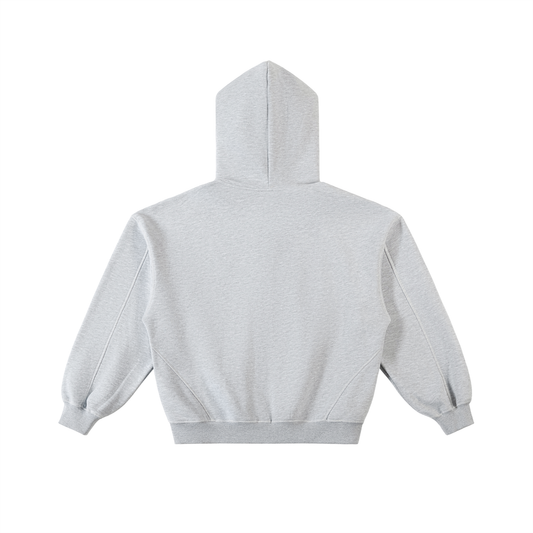 White Logo Contrast-Stitched Boxy Fleece Zip Hoodie