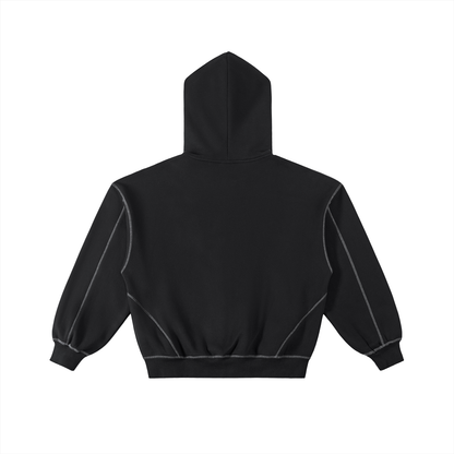 Gold logo Contrast-Stitched Boxy Fleece Zip Hoodie