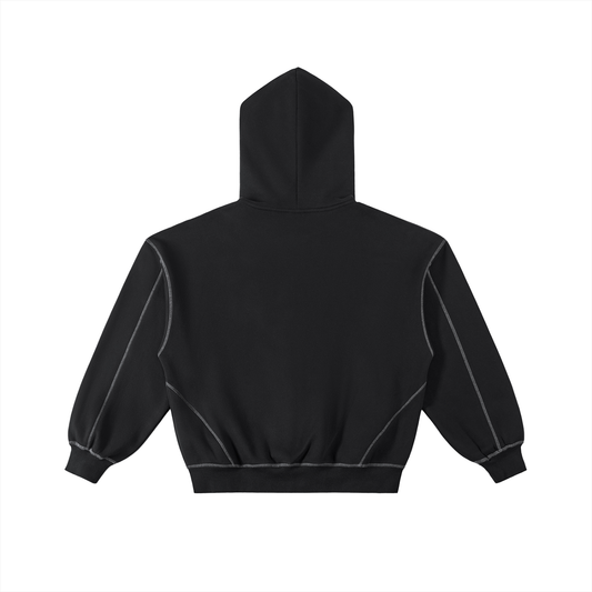 Gold logo Contrast-Stitched Boxy Fleece Zip Hoodie