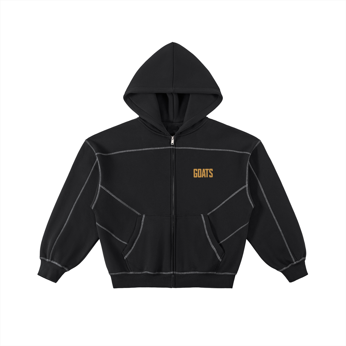 Gold logo Contrast-Stitched Boxy Fleece Zip Hoodie