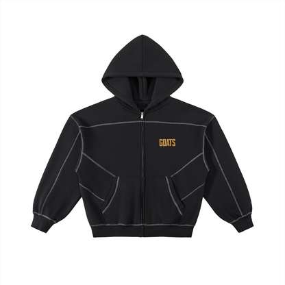 Gold logo Contrast-Stitched Boxy Fleece Zip Hoodie