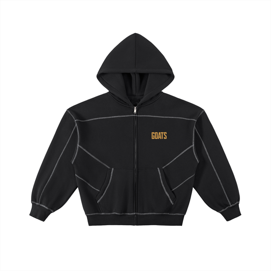 Gold logo Contrast-Stitched Boxy Fleece Zip Hoodie