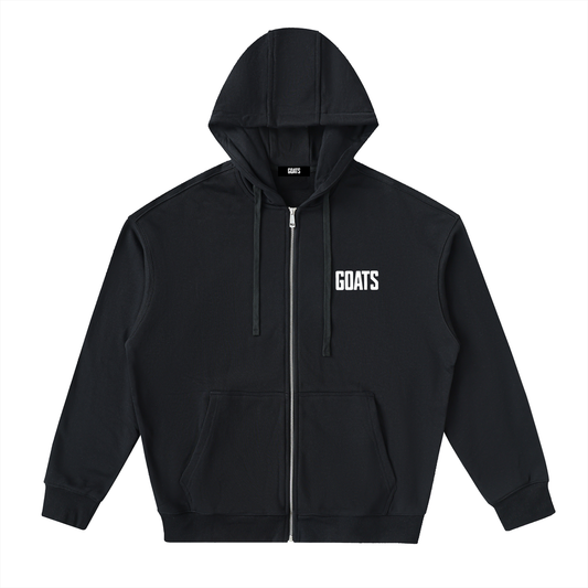 White Logo Drop-Shoulder Zip Up Hoodie