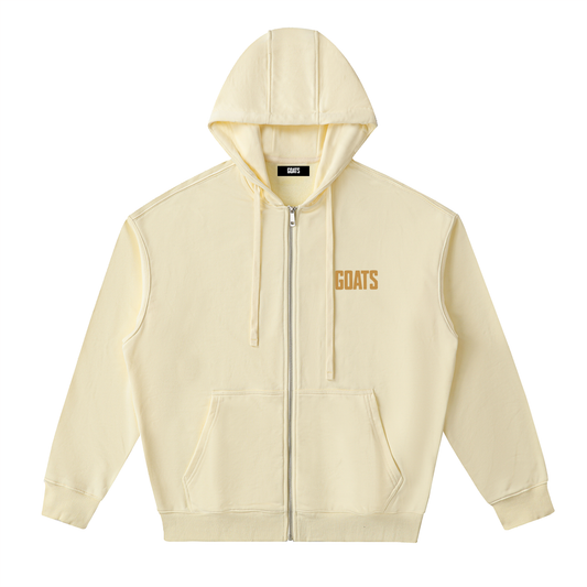 Gold Logo Drop-Shoulder Zip Up Hoodie