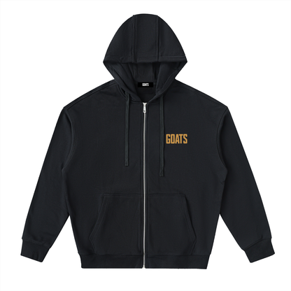 Gold Logo Drop-Shoulder Zip Up Hoodie