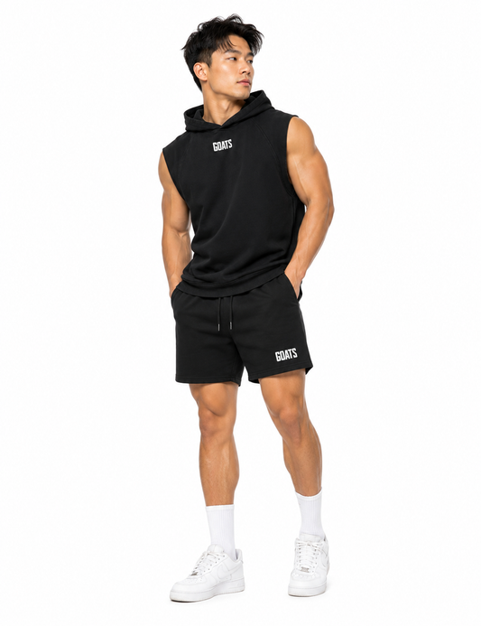 White logo Muscle Hoodie and and Shorts bundle