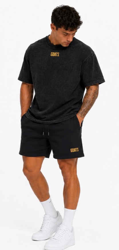 Gold logo Snow Washed Back Slogan T-shirt and Shorts