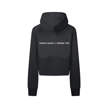 Cropped Zip-Through Hoodie White Logo, back slogan
