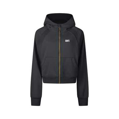 Cropped Zip-Through Hoodie White Logo, back slogan