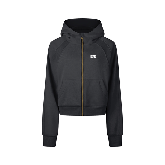 Cropped Zip-Through Hoodie White Logo, back slogan