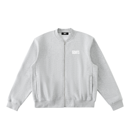 Mens White logo Zip-Up Fleeced Varsity Jacket